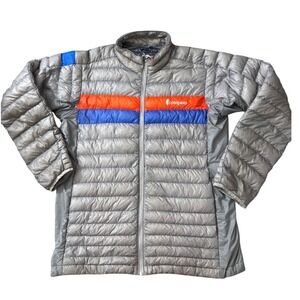 Cotopaxi Fuego LT Mens 950-Fill Down Jacket Grey Orange Stripe Size ML w/FLAW